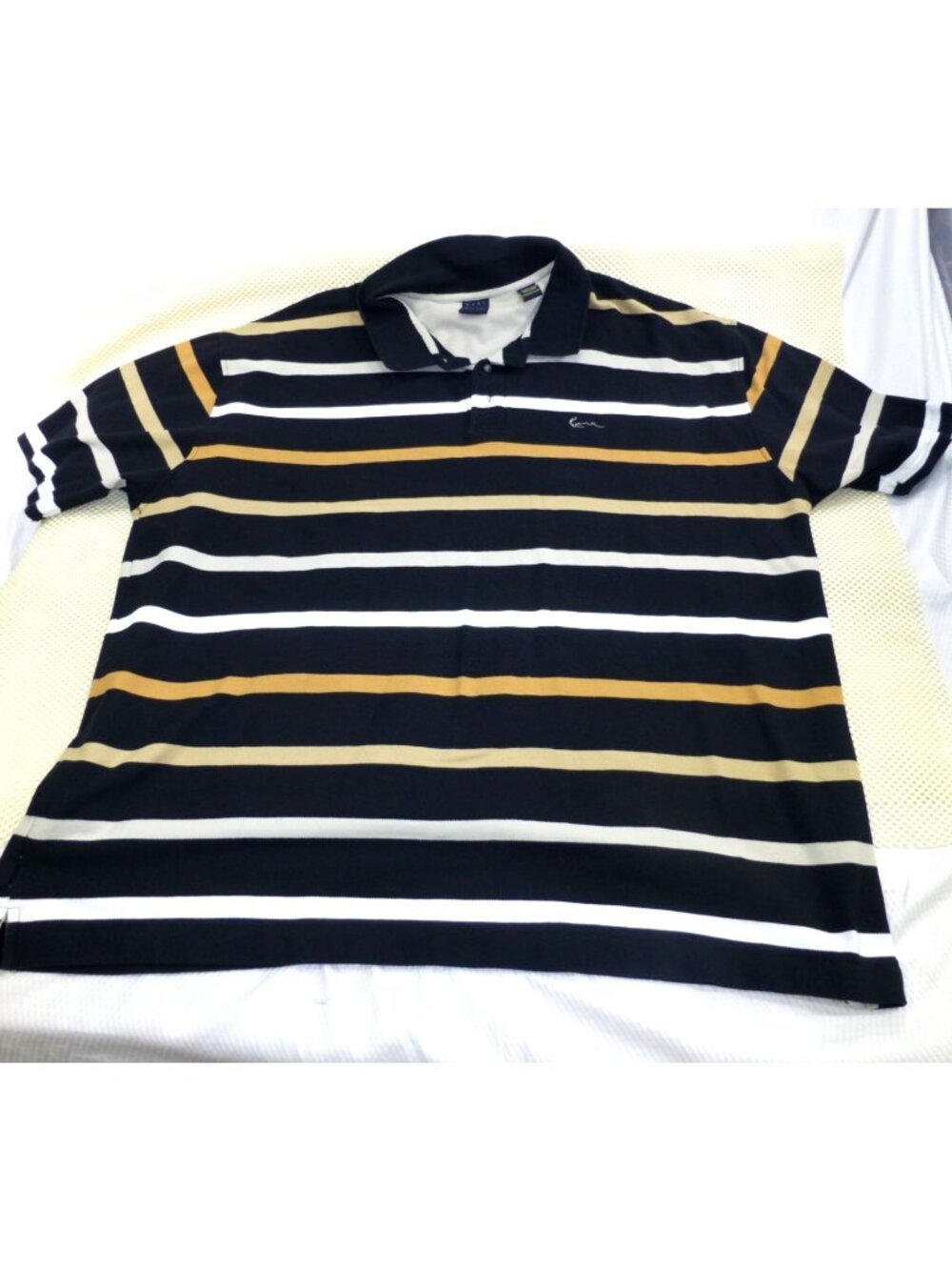 90s Karl Kani Gold Black Stripes Short Sleeve Polo Shirt Men 4X Vintage Hip Hop